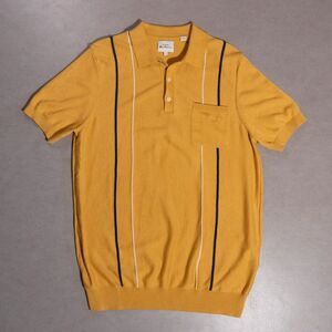 Ben Sherman Striped Short Sleeve Knit Polo Shirt Mens Large Yellow Preppy